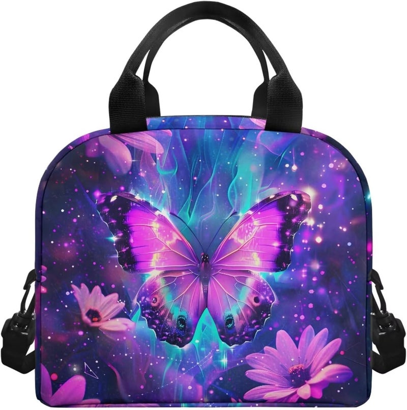 Yuosegray Butterfly Lunch Box for Girls 4-6 Purple Preppy Lunch Box for Kids 6-8 Preschool Meal Bag Boys 8-10 Kindergarten Toddler Children Elementary School Adjustable Shoulder Strap Portable - Image 2